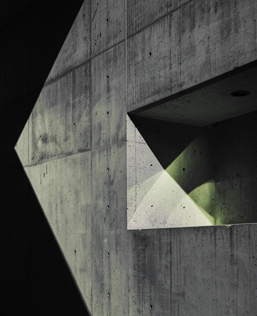 Brutalist concrete architectural surface with directional light